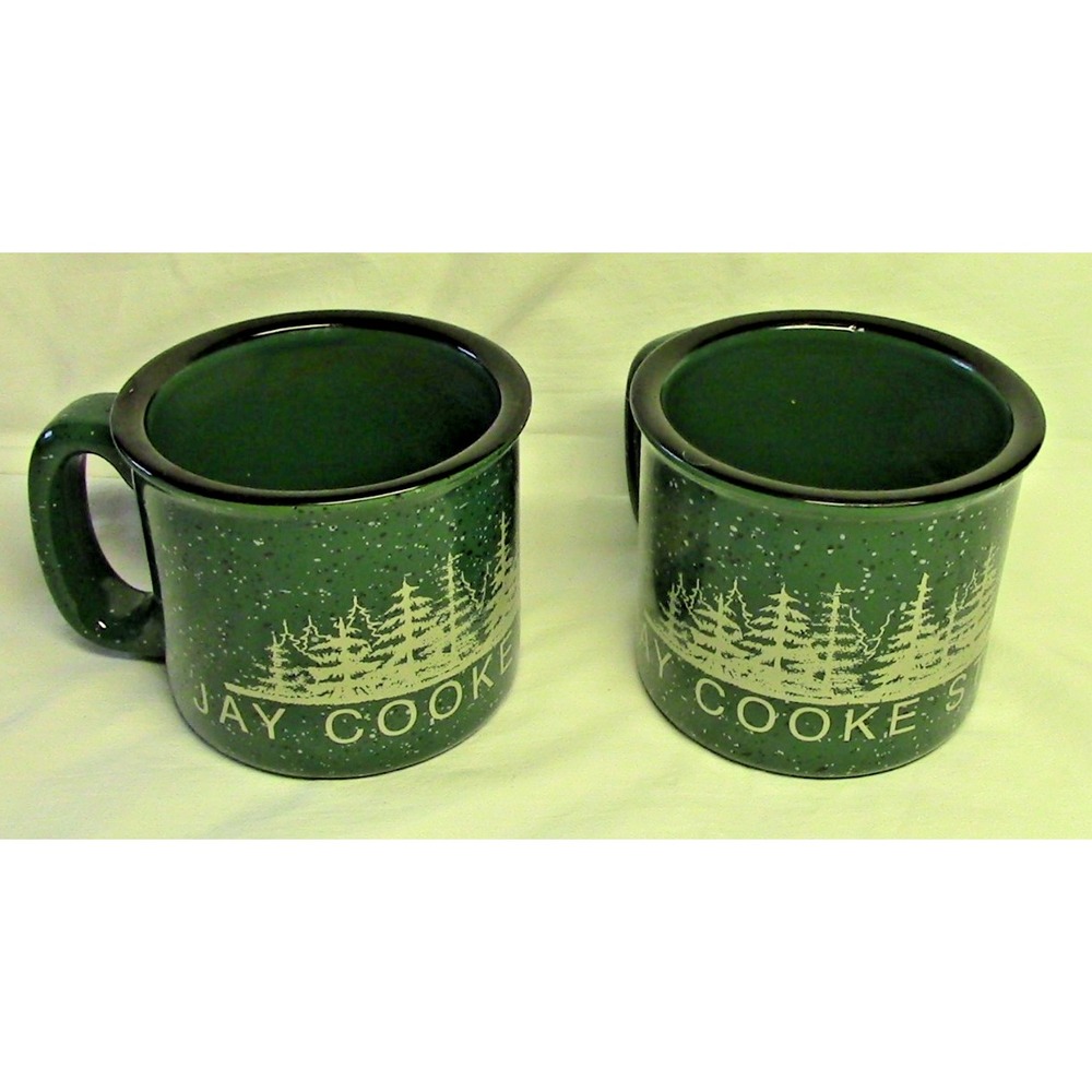 Jay Cooke State Park MN Enamel Green Speckled Coffee Mugs Set of 2 M Ware